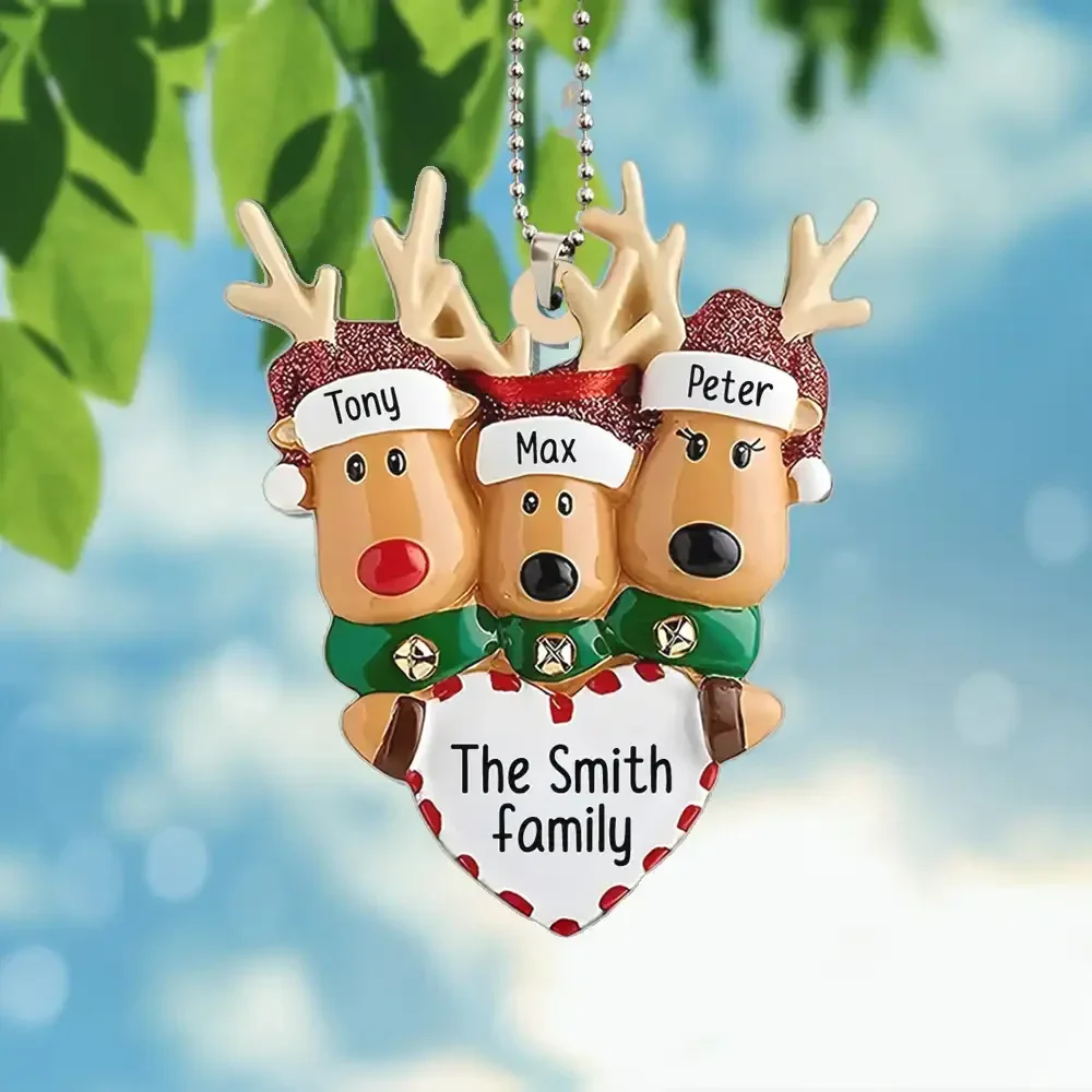 Happy Reindeer Family Personalized Christmas Acrylic Ornament - Image 4