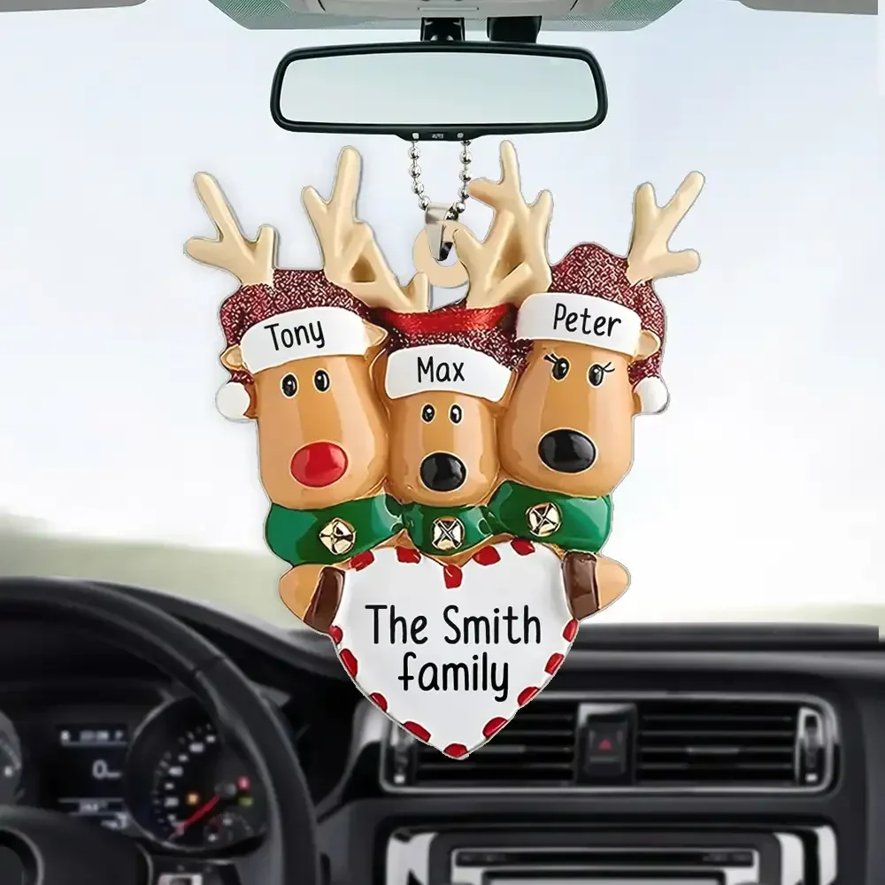Happy Reindeer Family Personalized Christmas Acrylic Ornament - Image 5