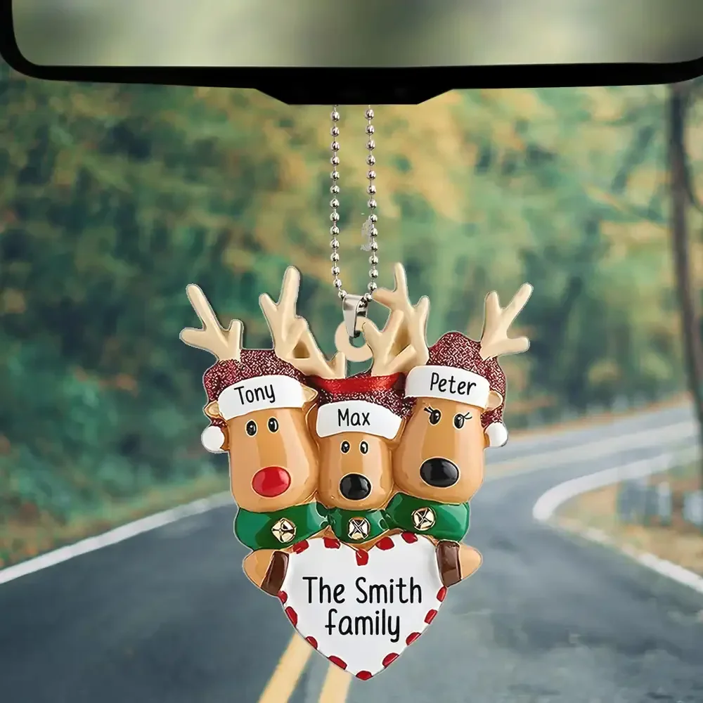 Happy Reindeer Family Personalized Christmas Acrylic Ornament - Image 6