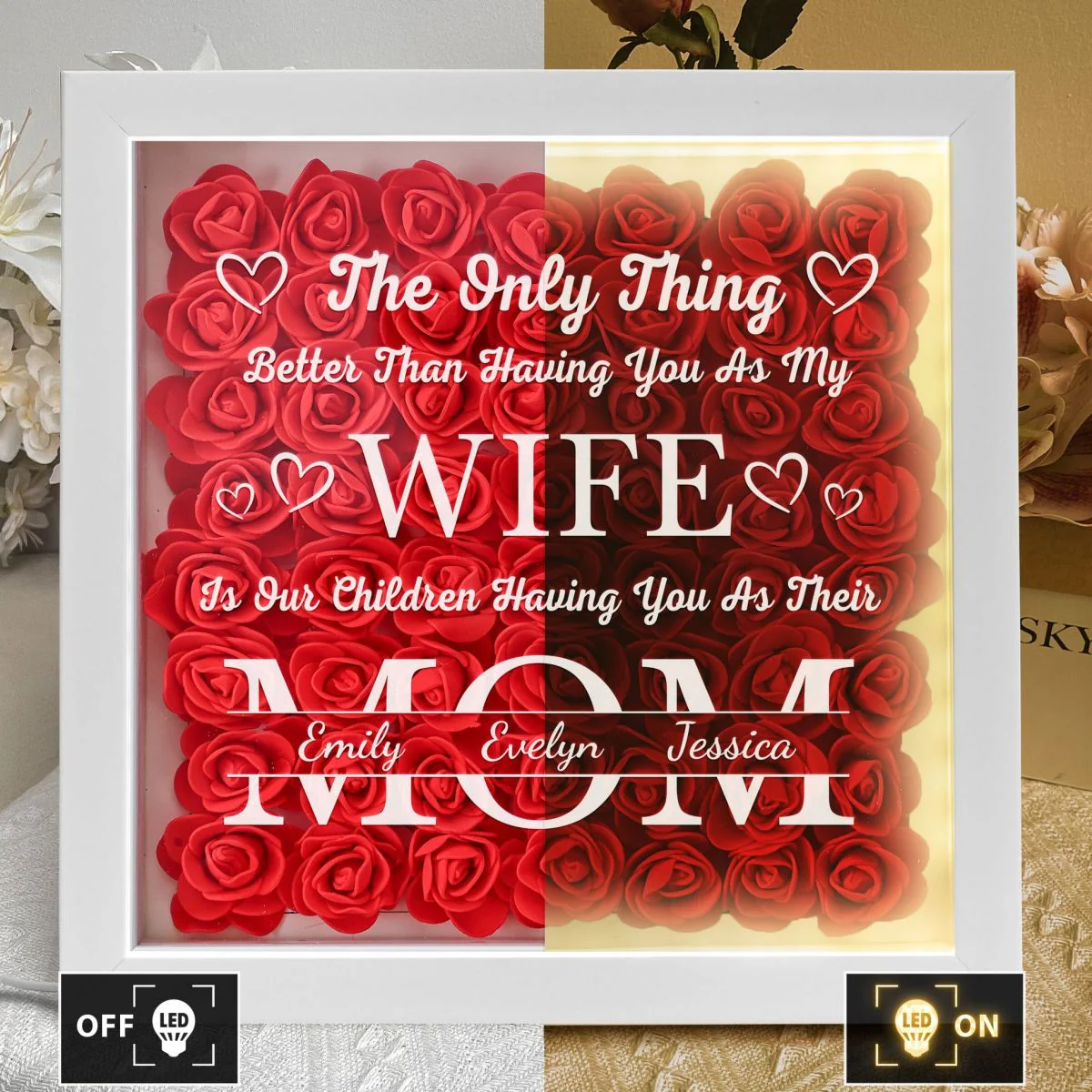 Having You As My Wife Mother's Day Gift - Personalized Flower Shadow Box With LED Light - Image 3