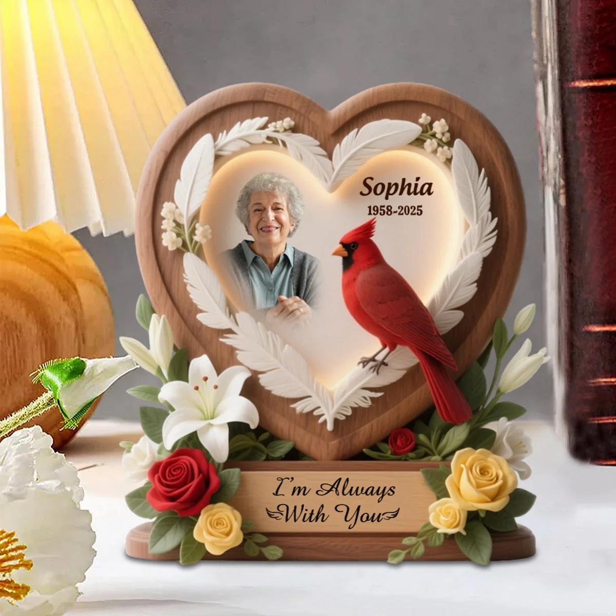 Heart Cardinal Memorial Personalized Acrylic Plaque Custom Shape - Image 3