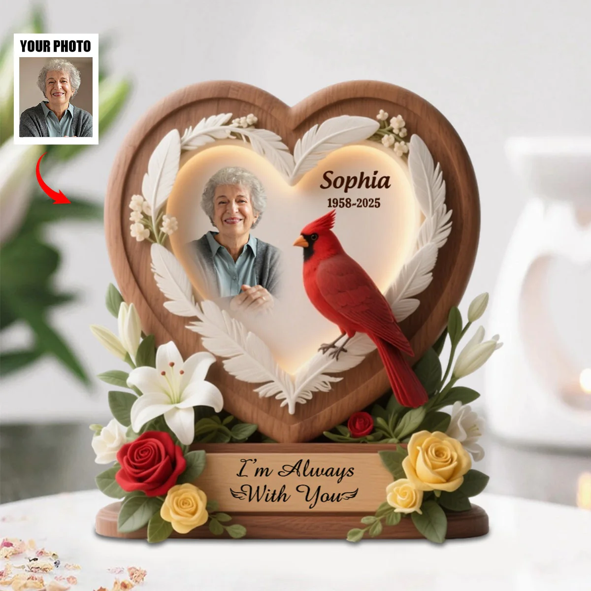 Heart Cardinal Memorial Personalized Acrylic Plaque Custom Shape - Image 4