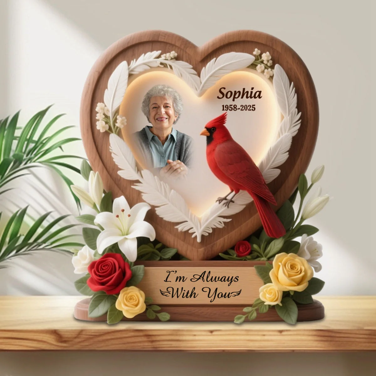 Heart Cardinal Memorial Personalized Acrylic Plaque Custom Shape - Image 5