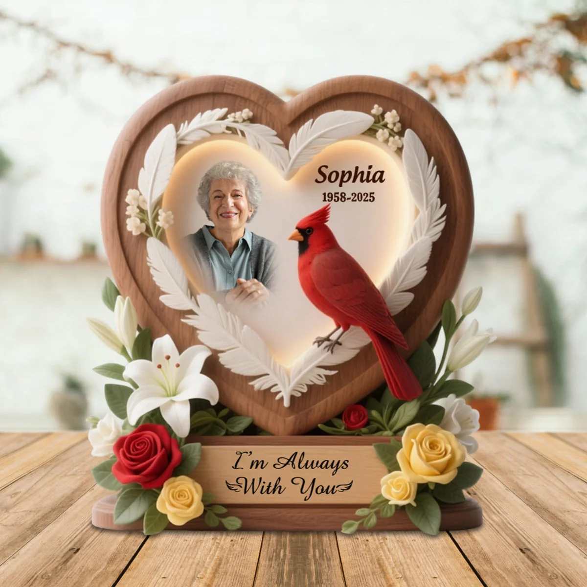 Heart Cardinal Memorial Personalized Acrylic Plaque Custom Shape - Image 6