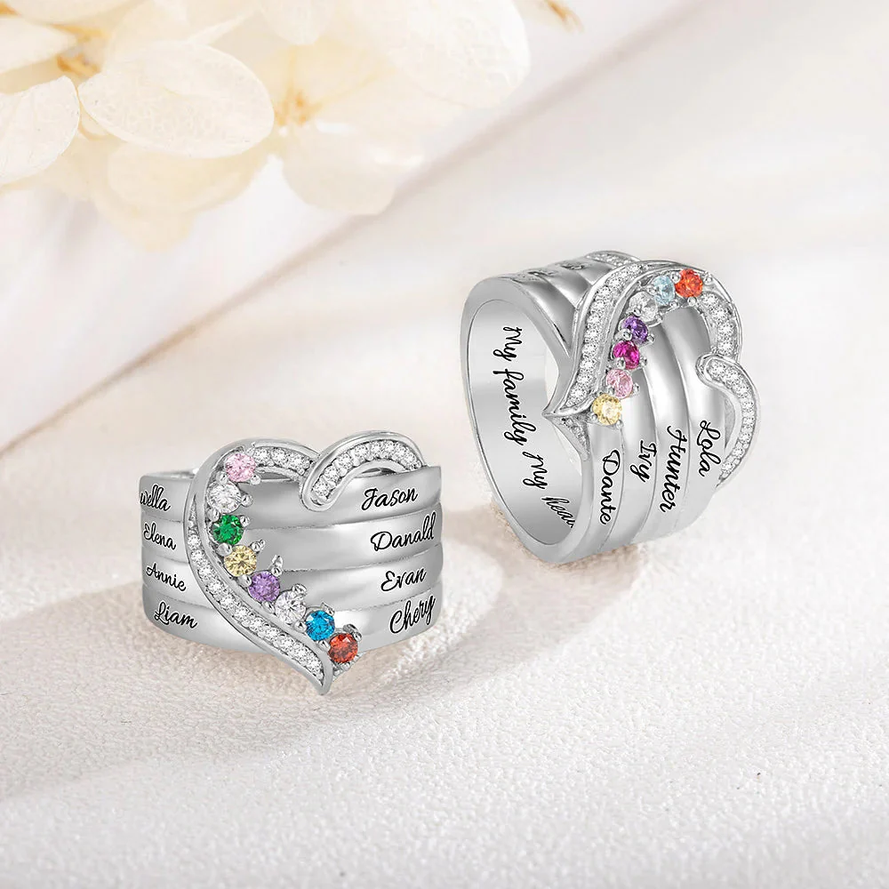 Heart Engraved Name and Birthstone Ring for Women Personalized 925 Sterling Silver Ring - Image 10
