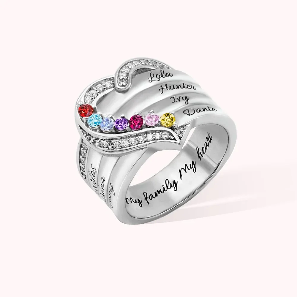 Heart Engraved Name and Birthstone Ring for Women Personalized 925 Sterling Silver Ring - Image 11