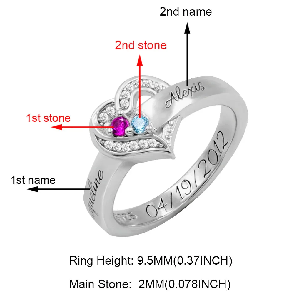 Heart Engraved Name and Birthstone Ring for Women Personalized 925 Sterling Silver Ring - Image 13