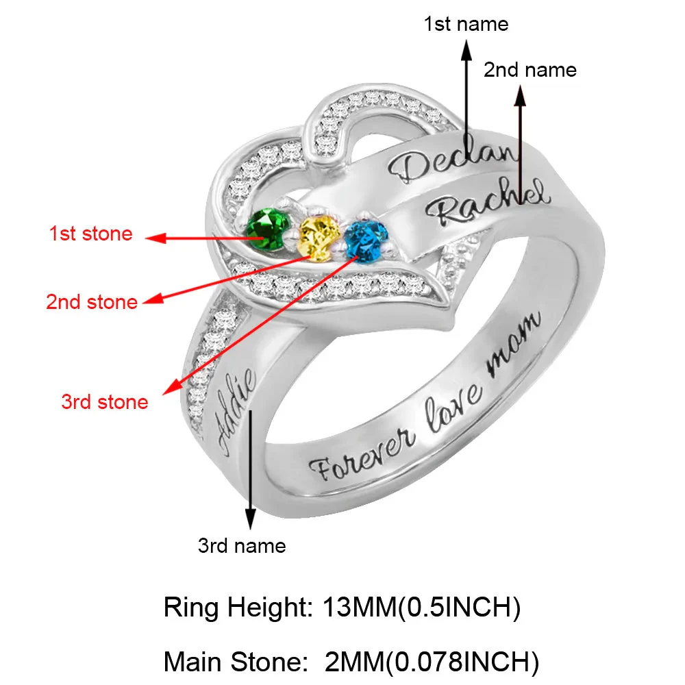 Heart Engraved Name and Birthstone Ring for Women Personalized 925 Sterling Silver Ring - Image 14