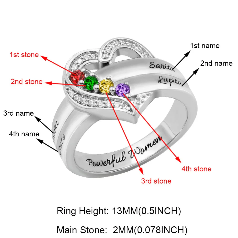 Heart Engraved Name and Birthstone Ring for Women Personalized 925 Sterling Silver Ring - Image 15