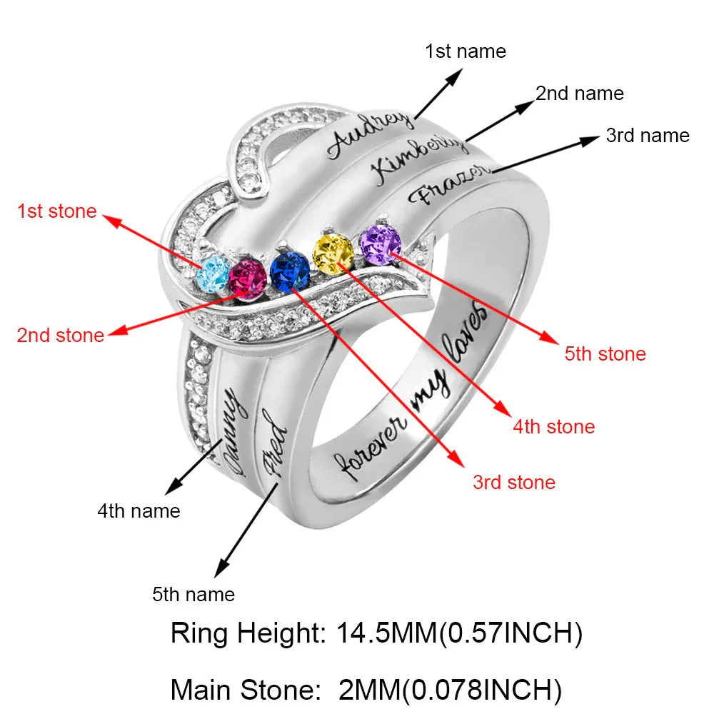 Heart Engraved Name and Birthstone Ring for Women Personalized 925 Sterling Silver Ring - Image 16
