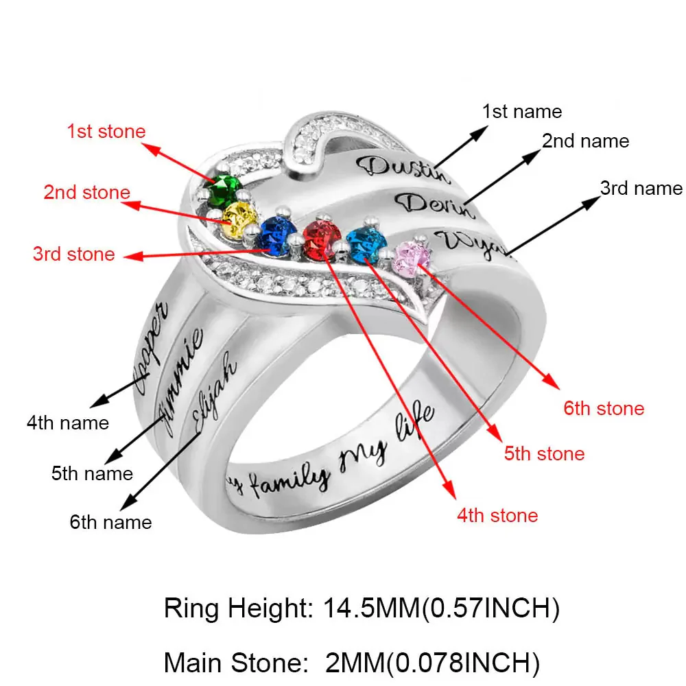 Heart Engraved Name and Birthstone Ring for Women Personalized 925 Sterling Silver Ring - Image 17