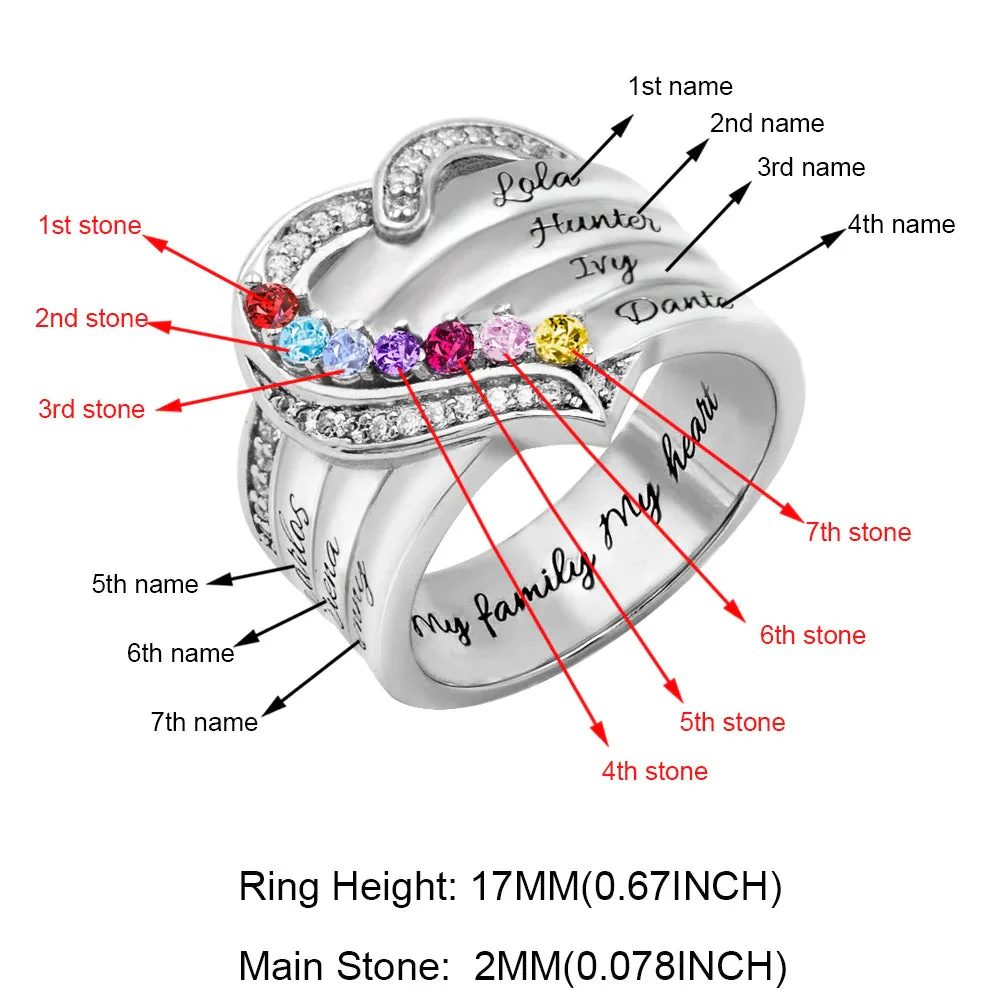 Heart Engraved Name and Birthstone Ring for Women Personalized 925 Sterling Silver Ring - Image 18