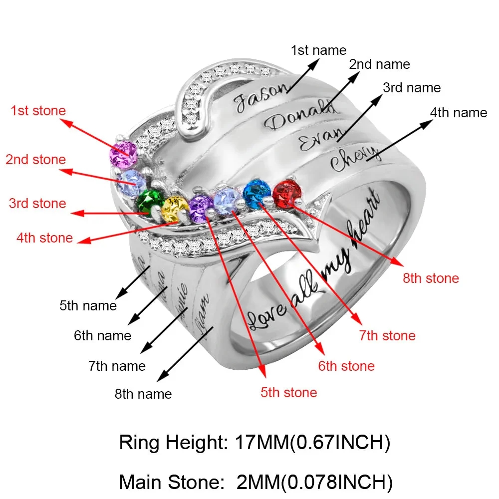Heart Engraved Name and Birthstone Ring for Women Personalized 925 Sterling Silver Ring - Image 19