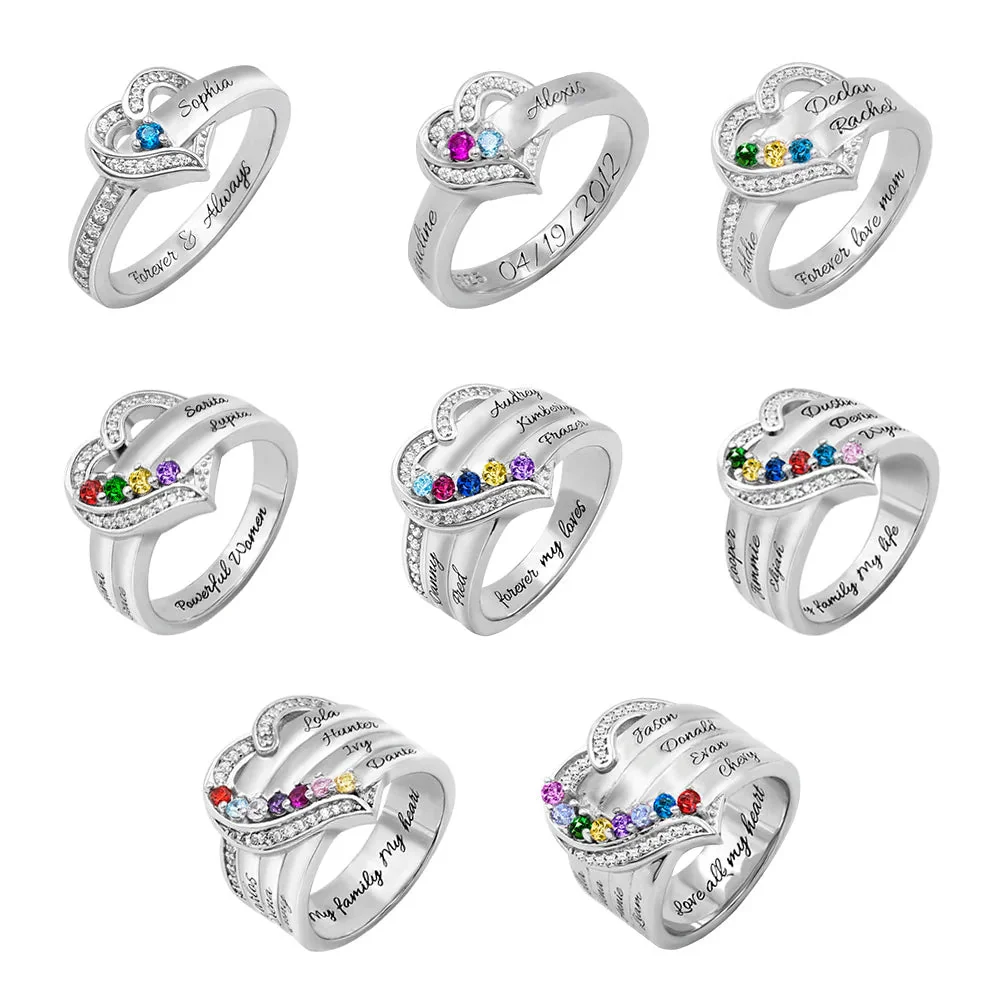 Heart Engraved Name and Birthstone Ring for Women Personalized 925 Sterling Silver Ring - Image 20