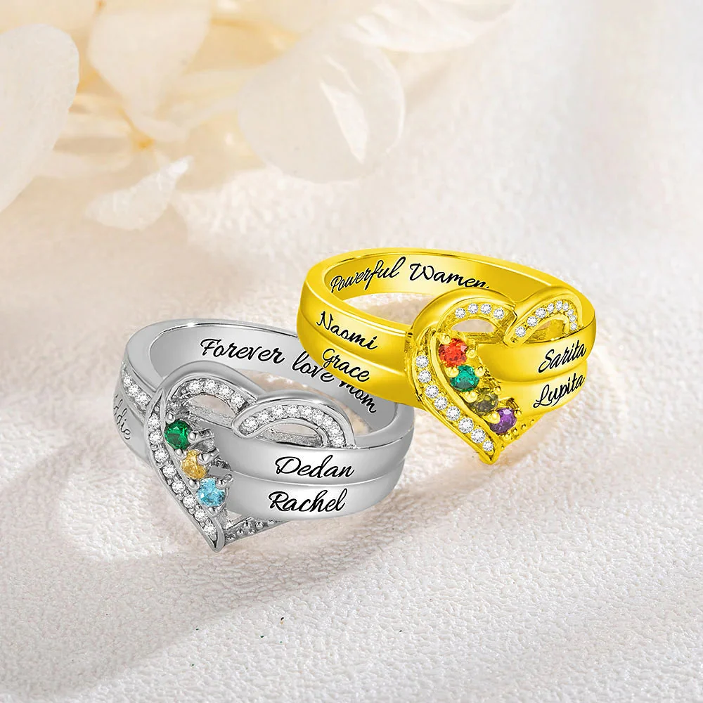 Heart Engraved Name and Birthstone Ring for Women Personalized 925 Sterling Silver Ring - Image 5