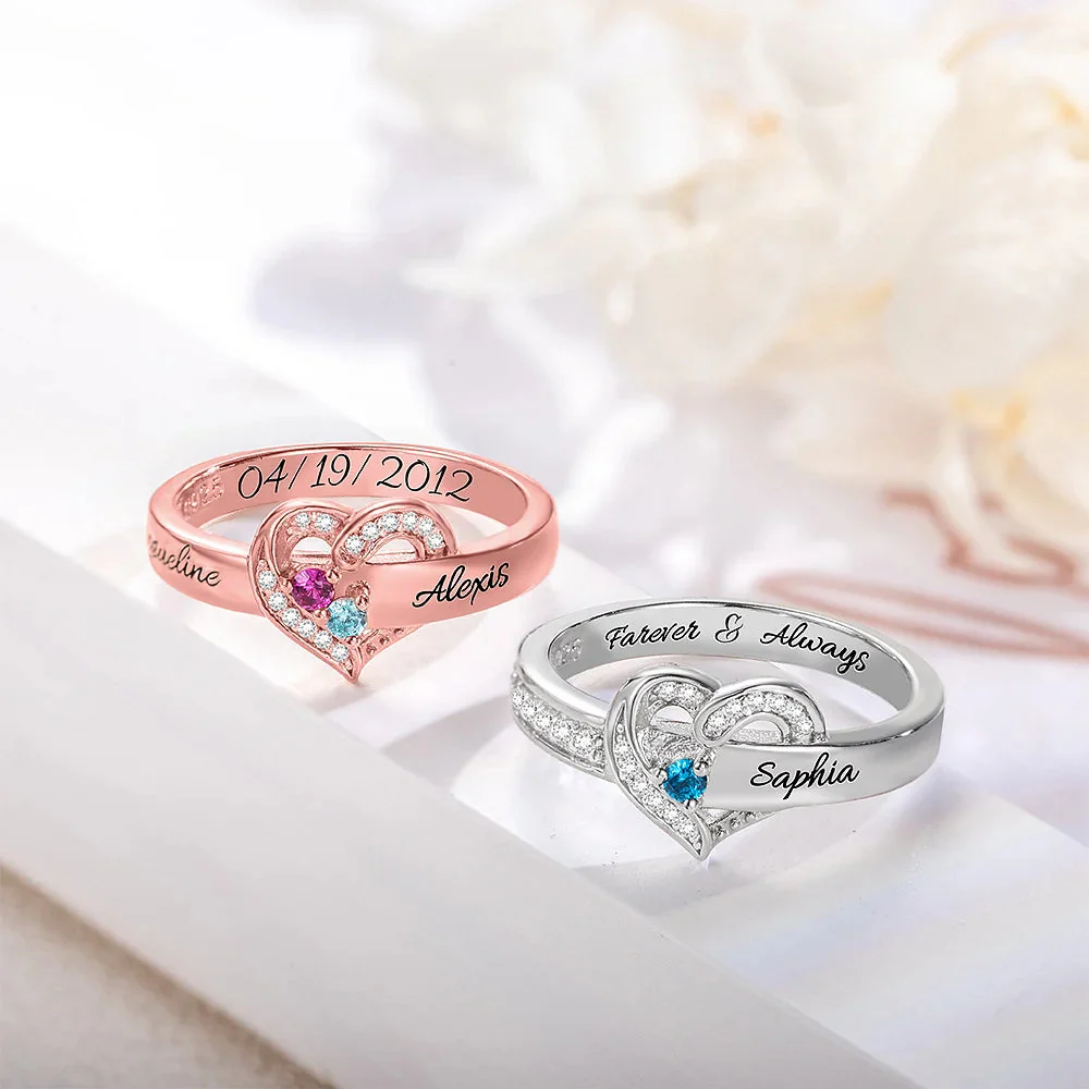 Heart Engraved Name and Birthstone Ring for Women Personalized 925 Sterling Silver Ring - Image 6