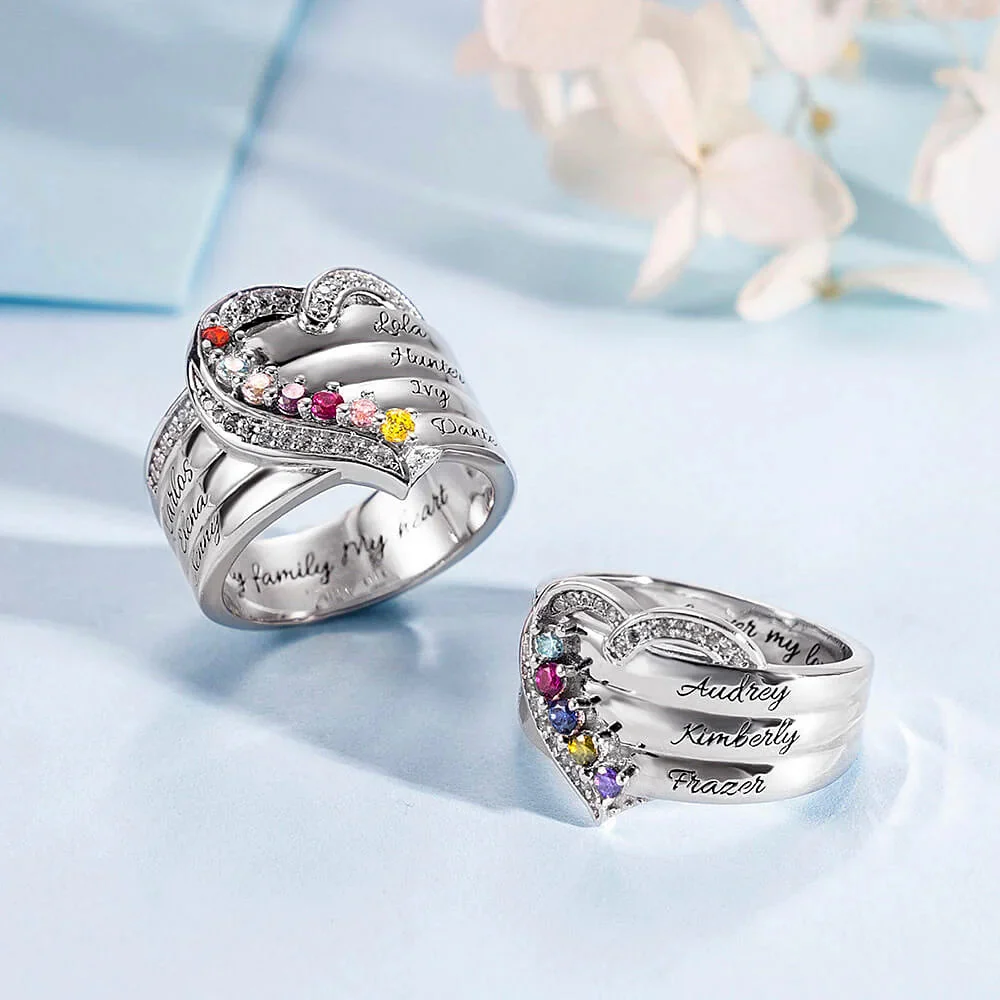 Heart Engraved Name and Birthstone Ring for Women Personalized 925 Sterling Silver Ring - Image 7