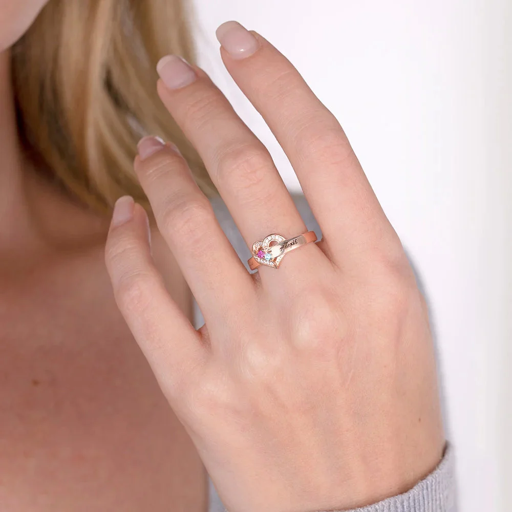 Heart Engraved Name and Birthstone Ring for Women Personalized 925 Sterling Silver Ring - Image 8