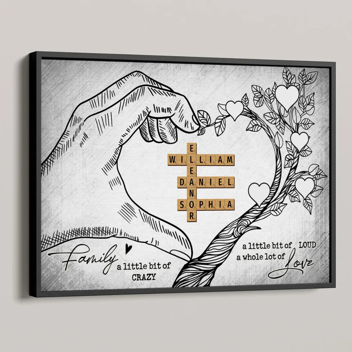 Heart Hand Tree Family Crossword Puzzle Personalized Canvas/Poster - Image 2