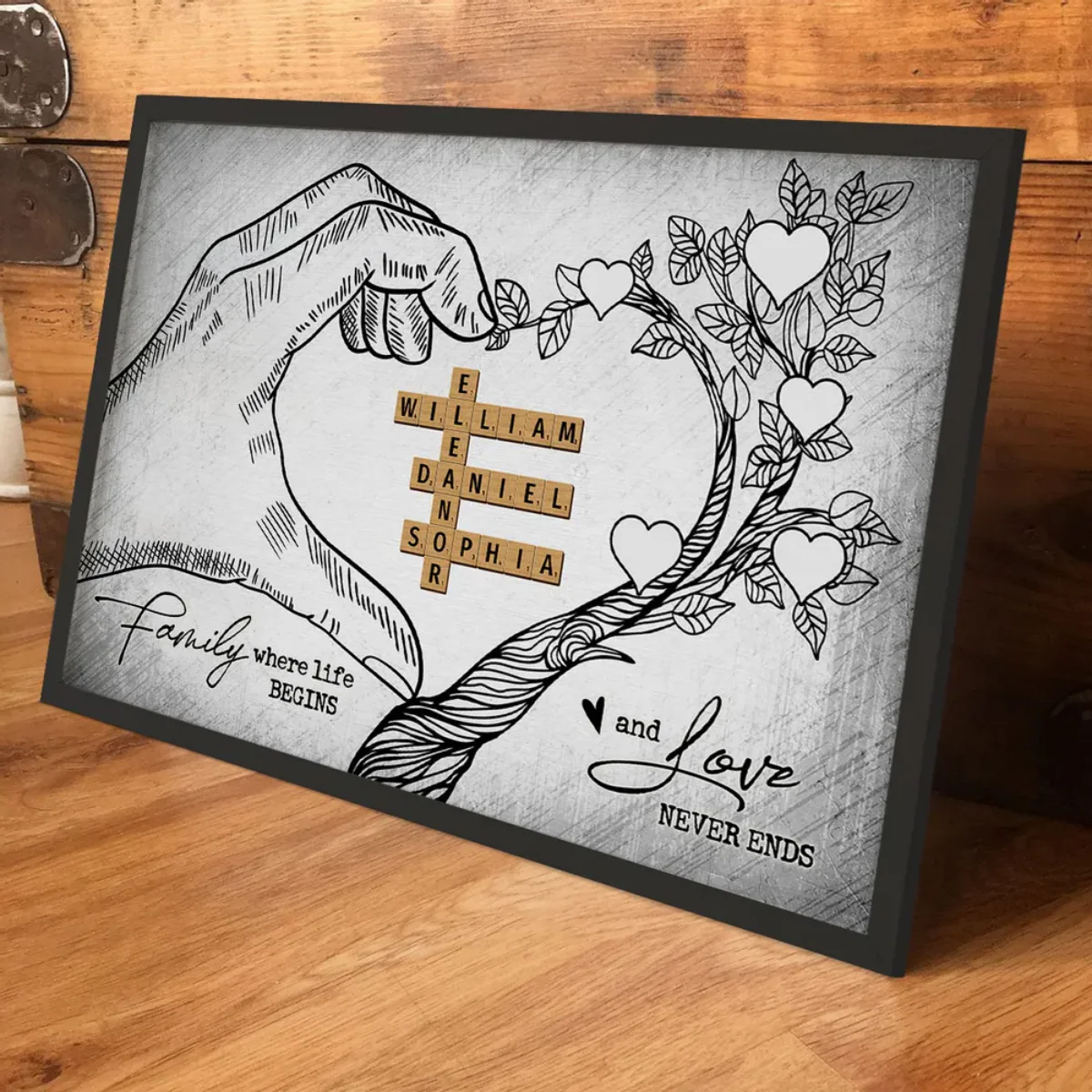 Heart Hand Tree Family Crossword Puzzle Personalized Canvas/Poster - Image 3