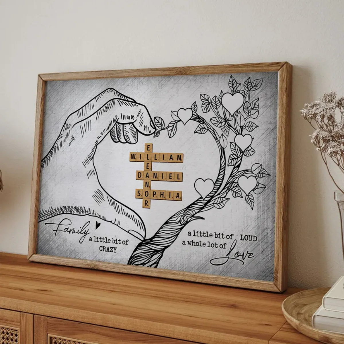Heart Hand Tree Family Crossword Puzzle Personalized Canvas/Poster - Image 4
