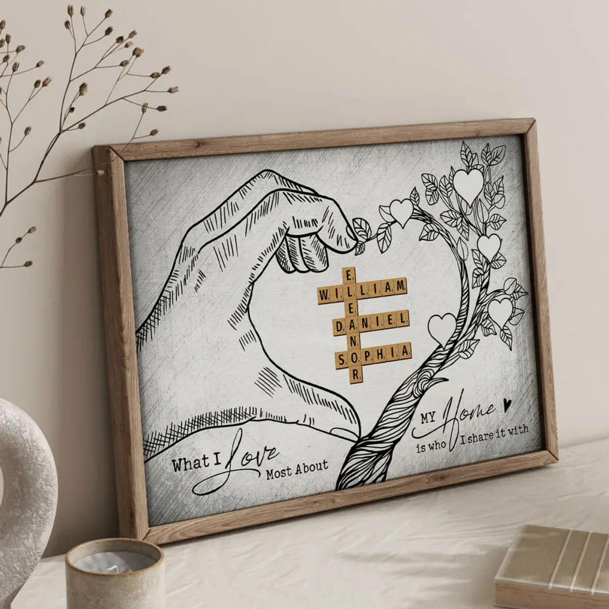 Heart Hand Tree Family Crossword Puzzle Personalized Canvas/Poster - Image 5