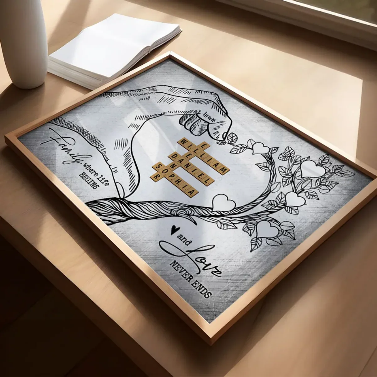 Heart Hand Tree Family Crossword Puzzle Personalized Canvas/Poster - Image 6