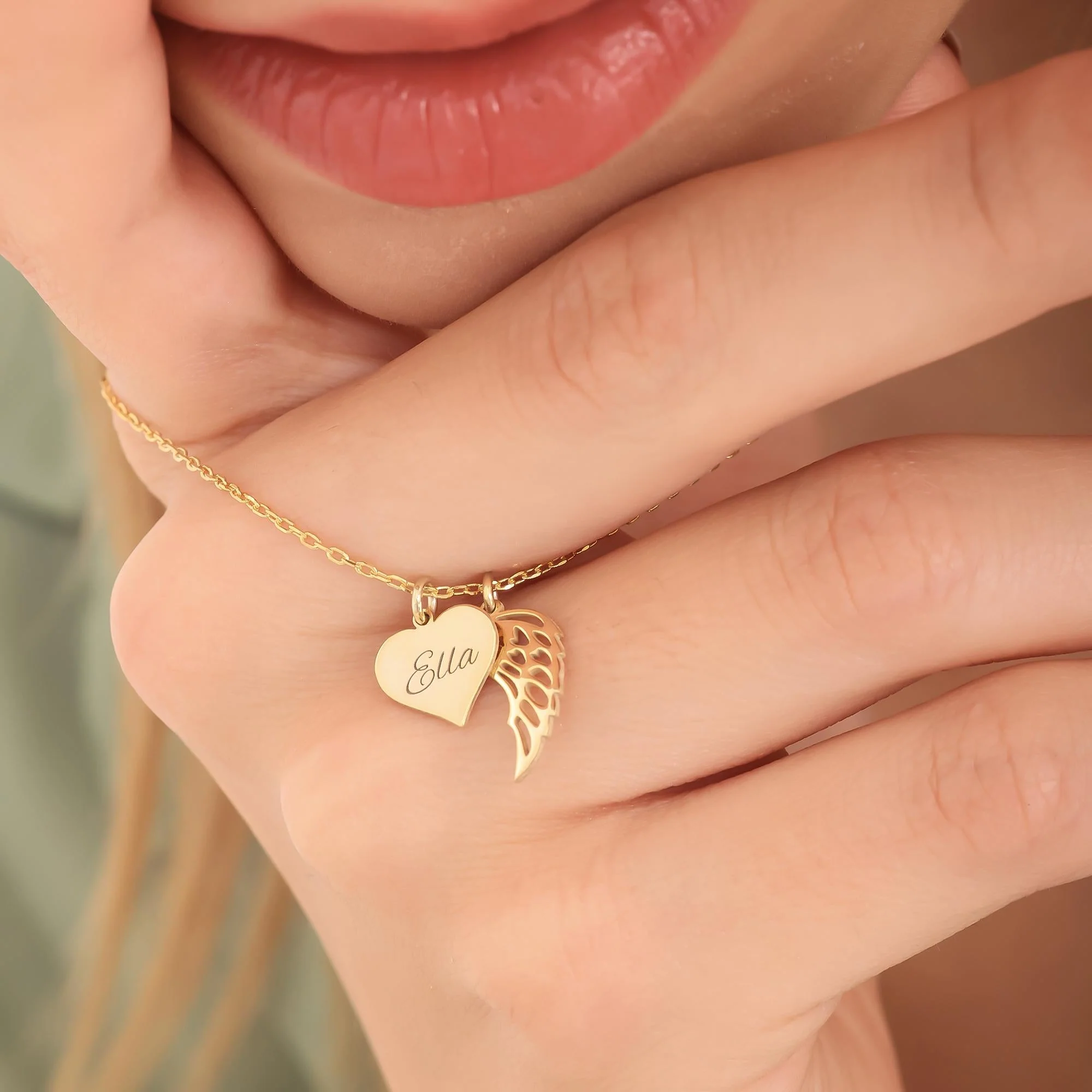 Heart Name Necklace with Wings Personalized  Memorial Angel Wing Necklace - Image 5