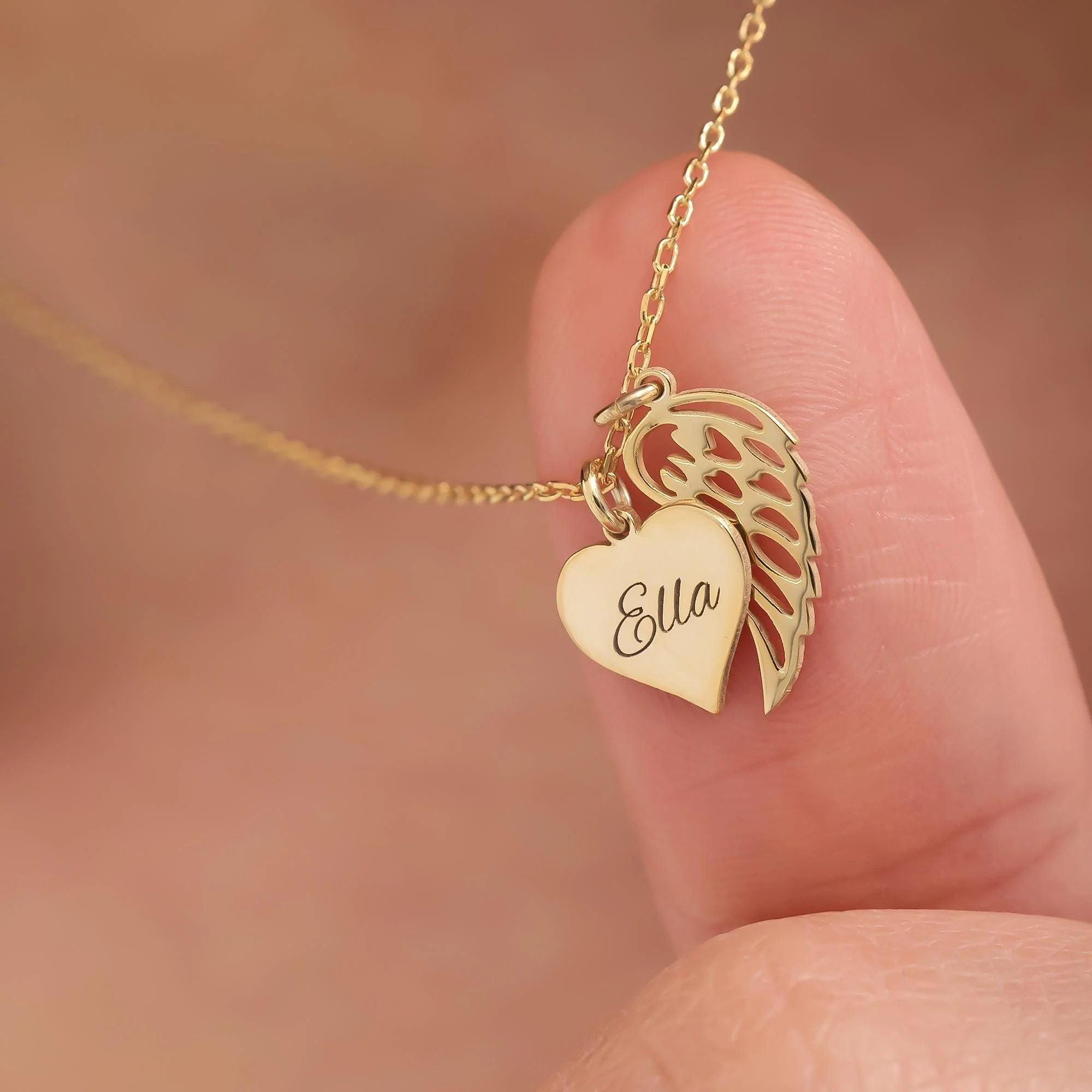 Heart Name Necklace with Wings Personalized  Memorial Angel Wing Necklace - Image 7