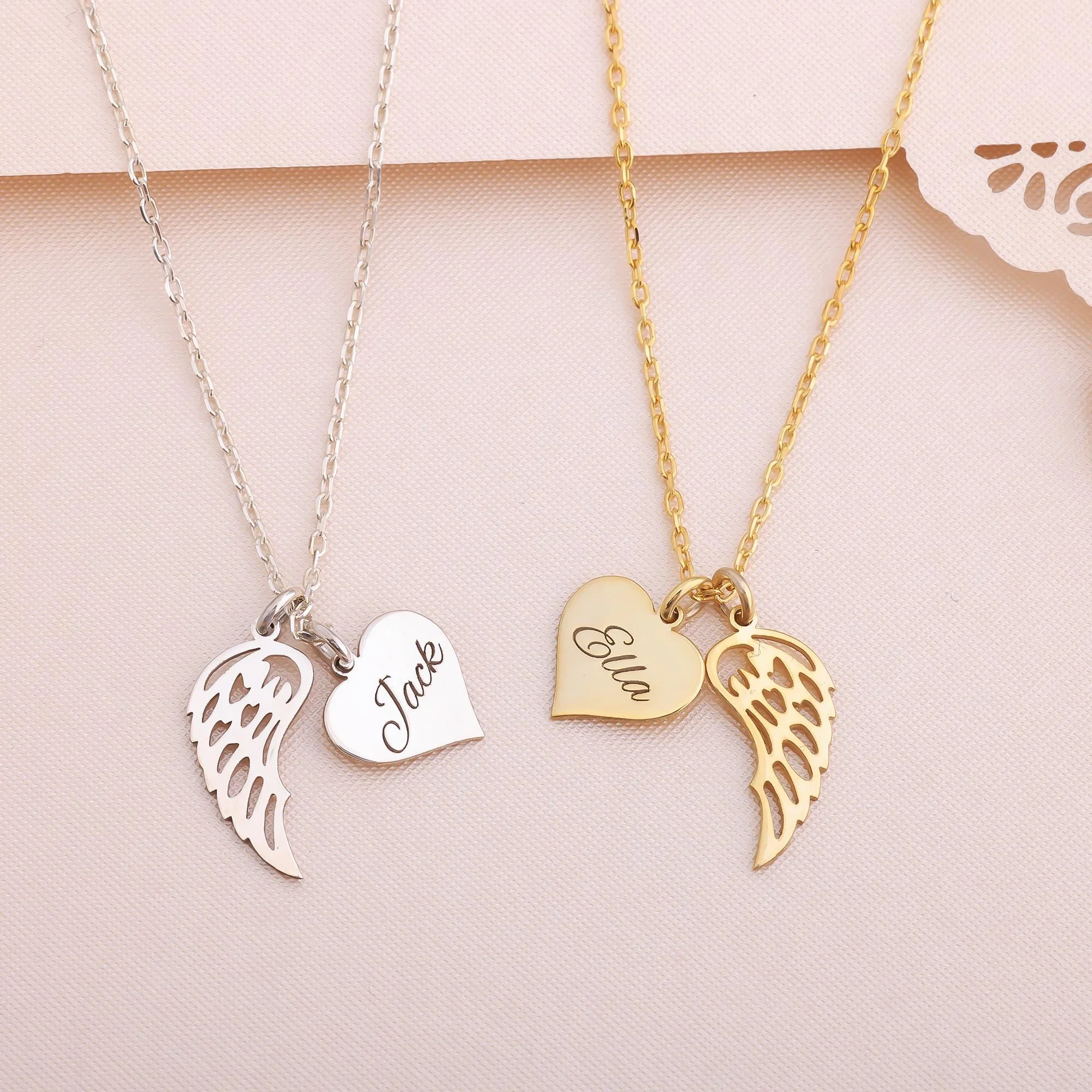 Heart Name Necklace with Wings Personalized  Memorial Angel Wing Necklace - Image 8