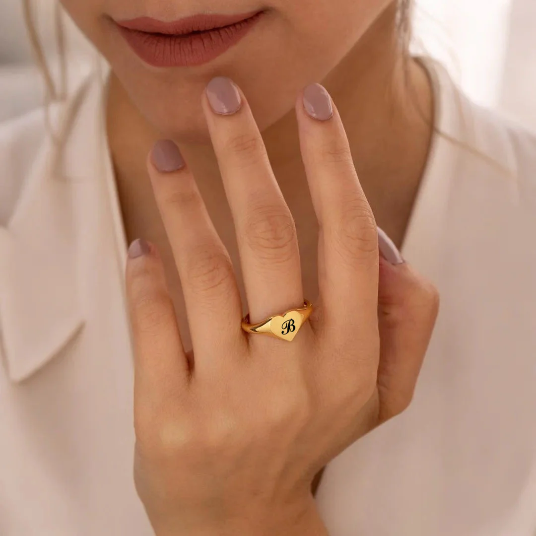 Heart-shaped Personalized Initial Ring - Image 3