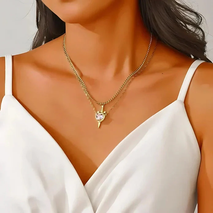 Heart & Sword Necklace Set - Image 4