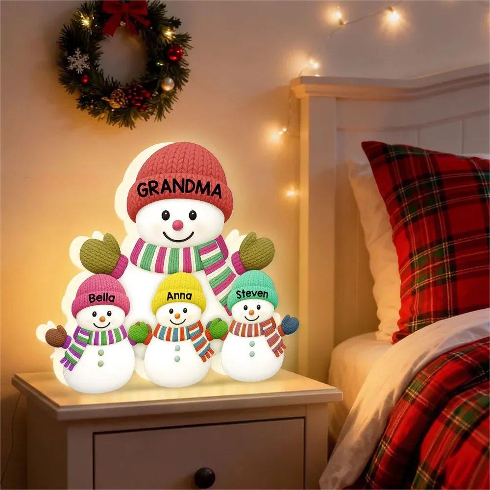 Heartwarming Christmas Grandma Grandkids Snowman Together - Personalized Light Box - Gift For Grandmas - Image 4