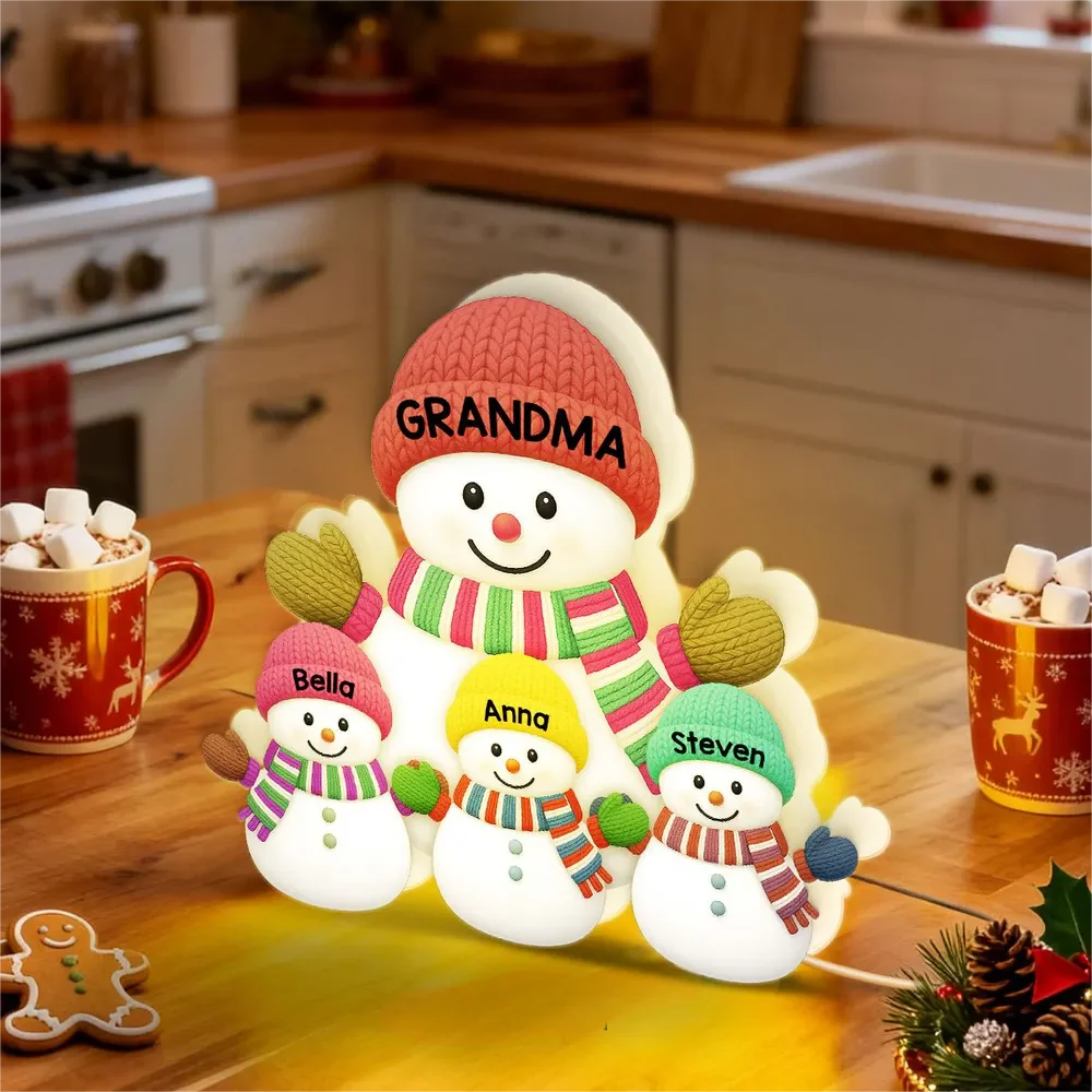 Heartwarming Christmas Grandma Grandkids Snowman Together - Personalized Light Box - Gift For Grandmas - Image 5