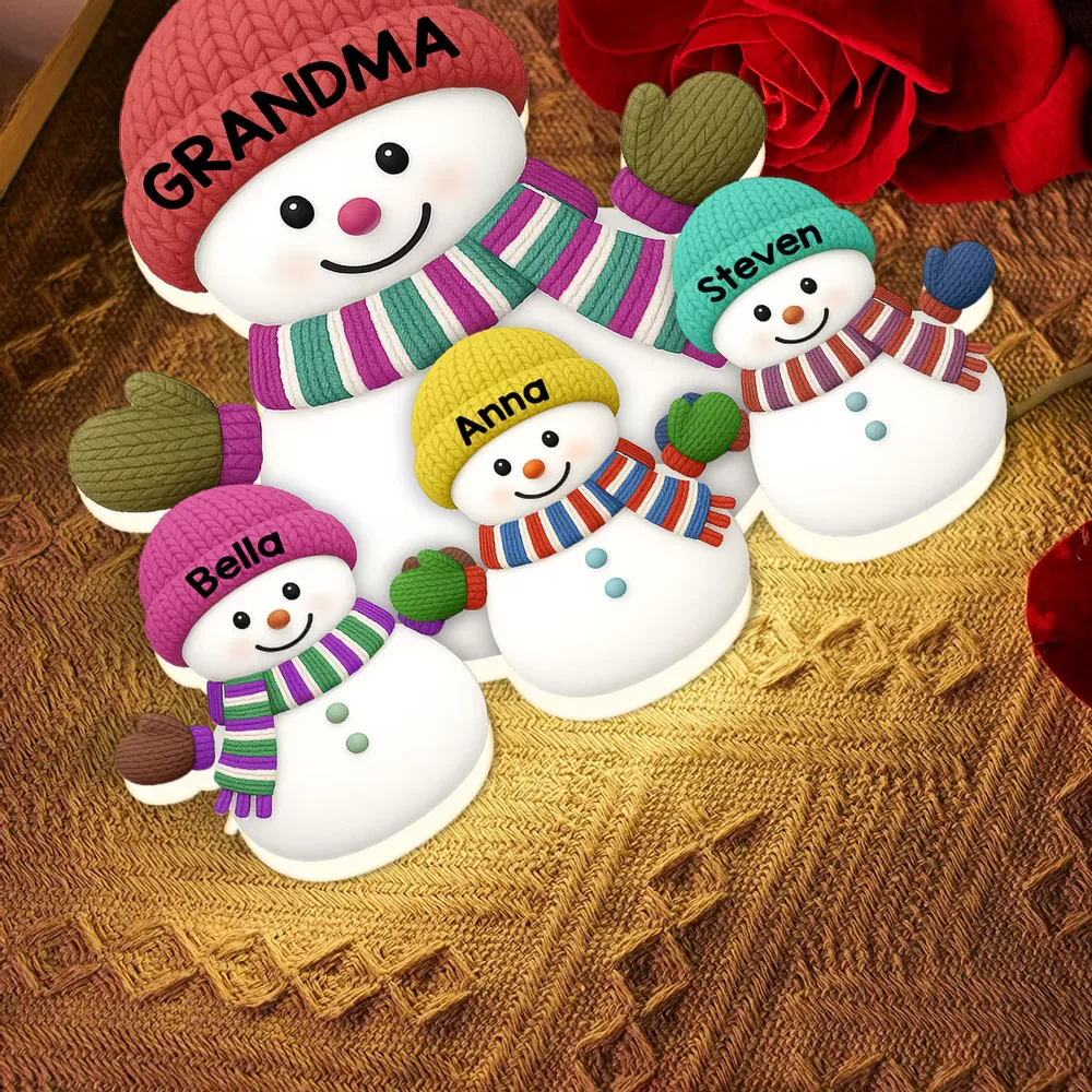 Heartwarming Christmas Grandma Grandkids Snowman Together - Personalized Light Box - Gift For Grandmas - Image 6
