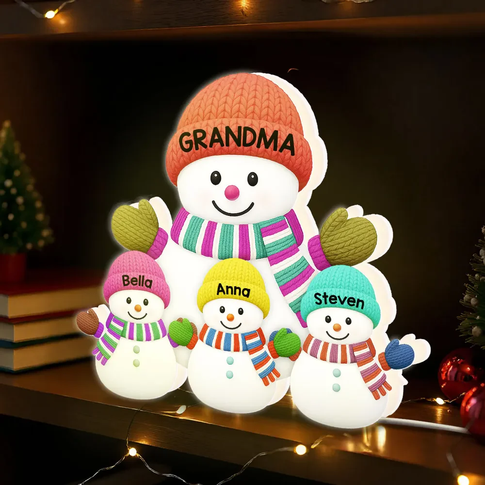 Heartwarming Christmas Grandma Grandkids Snowman Together - Personalized Light Box - Gift For Grandmas - Image 7