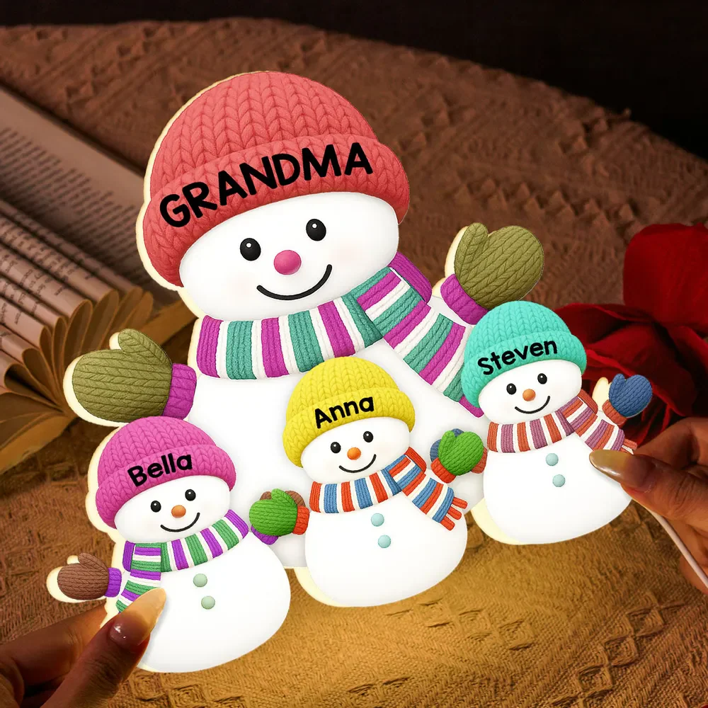 Heartwarming Christmas Grandma Grandkids Snowman Together - Personalized Light Box - Gift For Grandmas - Image 8