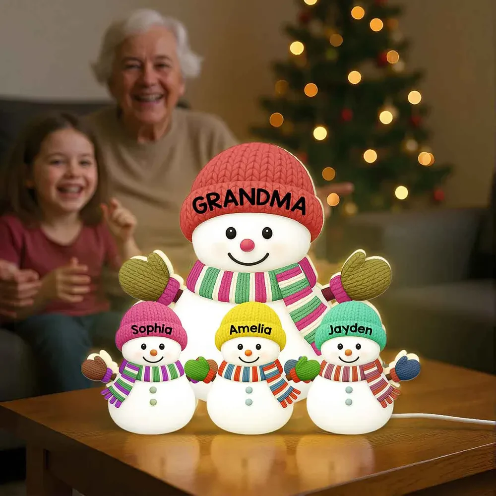 Heartwarming Christmas Grandma Grandkids Snowman Together - Personalized Light Box - Gift For Grandmas - Image 9