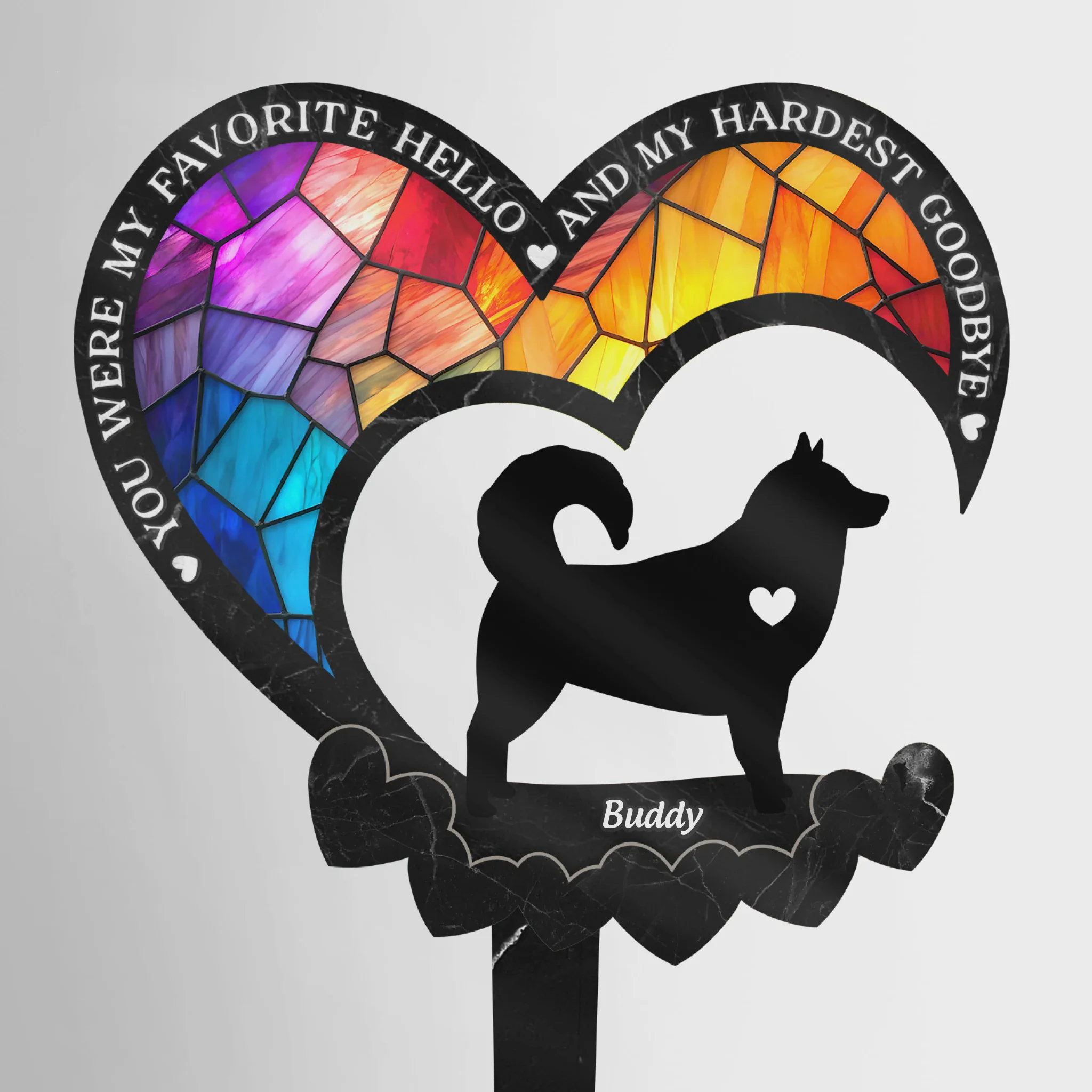 Heaven Gained A Furry Angel - Memorial Personalized Custom Stain Glass Style Acrylic Garden Stake - Image 2