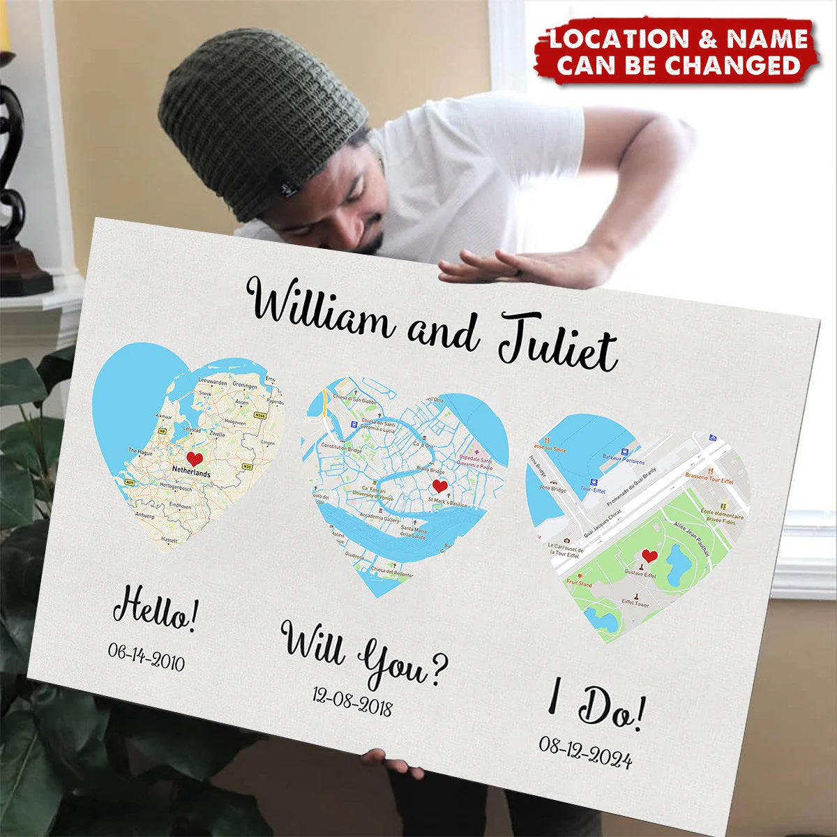 Hello - Will You - I Do - Standard Style - Personalized Map Poster - Image 4