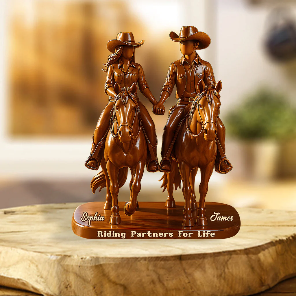 Hitched for Life Cowboy & Cowgirl Gift- Personalized Cowgirl Custom Shaped Acrylic Plaque - Image 4
