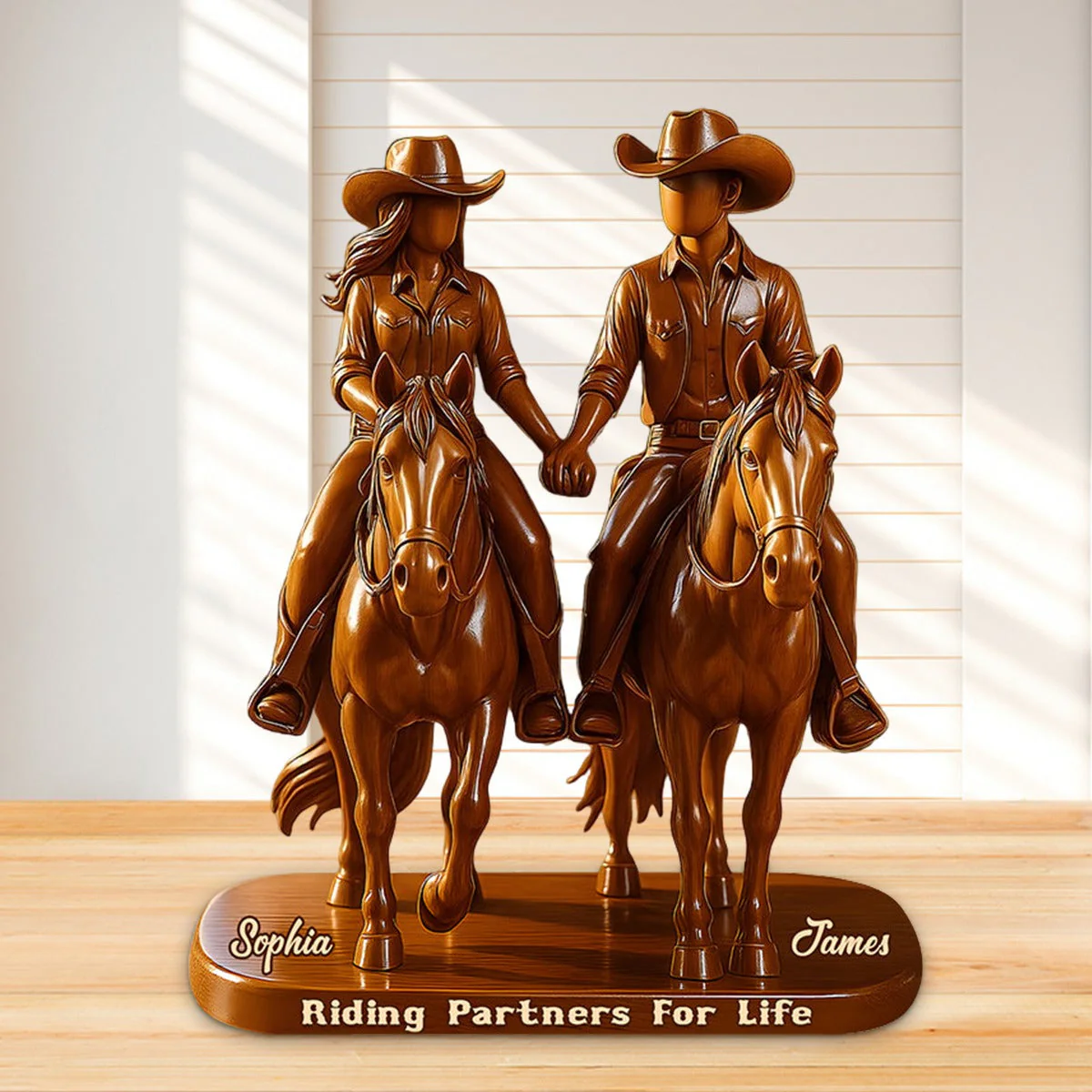 Hitched for Life Cowboy & Cowgirl Gift- Personalized Cowgirl Custom Shaped Acrylic Plaque - Image 5