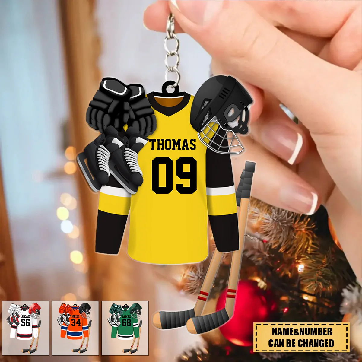 Hockey Apparel and Equipment Personalized Christmas Acrylic Keychain - Image 3