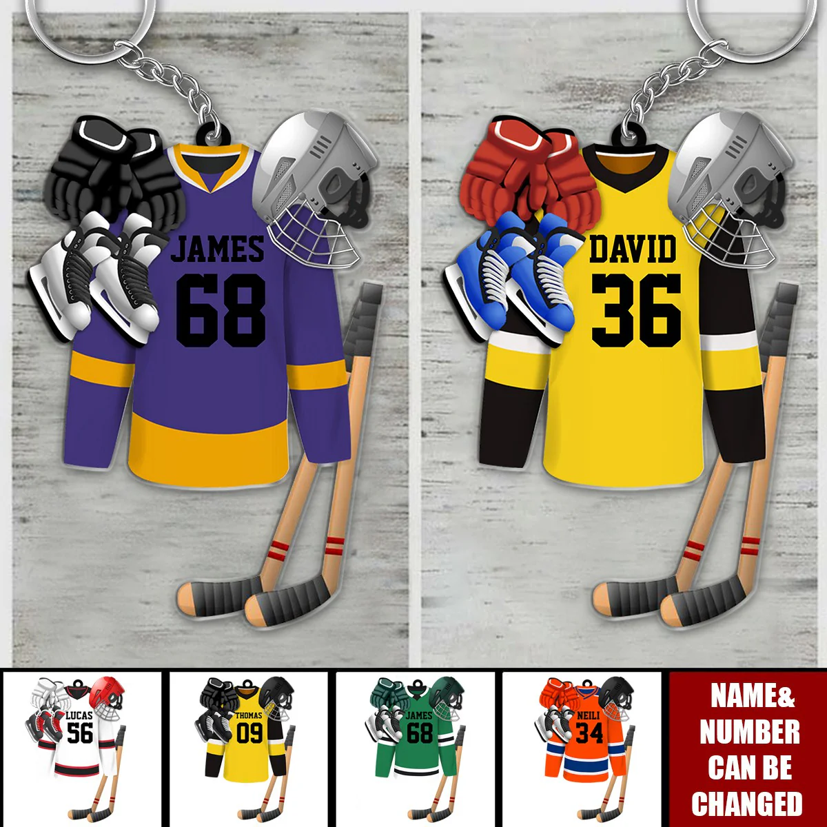 Hockey Apparel and Equipment Personalized Christmas Acrylic Keychain - Image 4