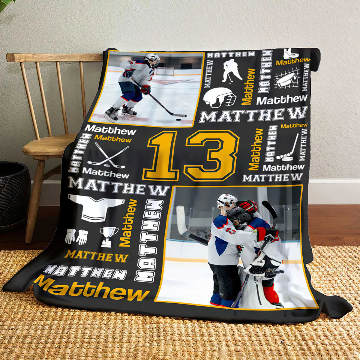 Hockey Name Blanket Personalized With Photo, Custom Gifts For Hockey Player, Field Hockey Gifts - Image 5