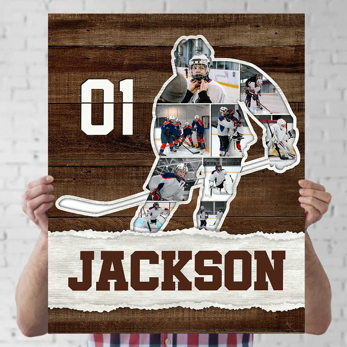 Ice Hockey Photo Collage Canvas Poster, Personalized Hockey Player Gift - Image 3