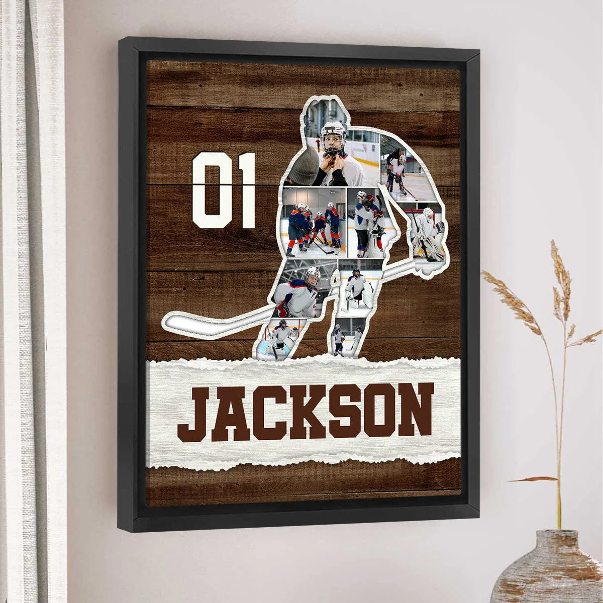 Ice Hockey Photo Collage Canvas Poster, Personalized Hockey Player Gift - Image 4