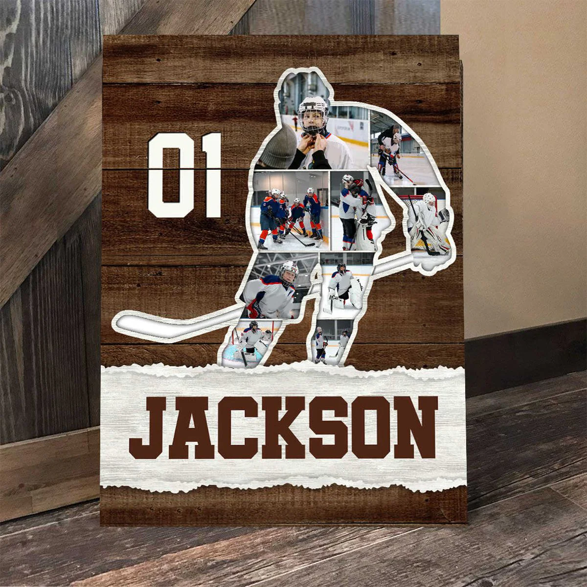 Ice Hockey Photo Collage Canvas Poster, Personalized Hockey Player Gift - Image 5