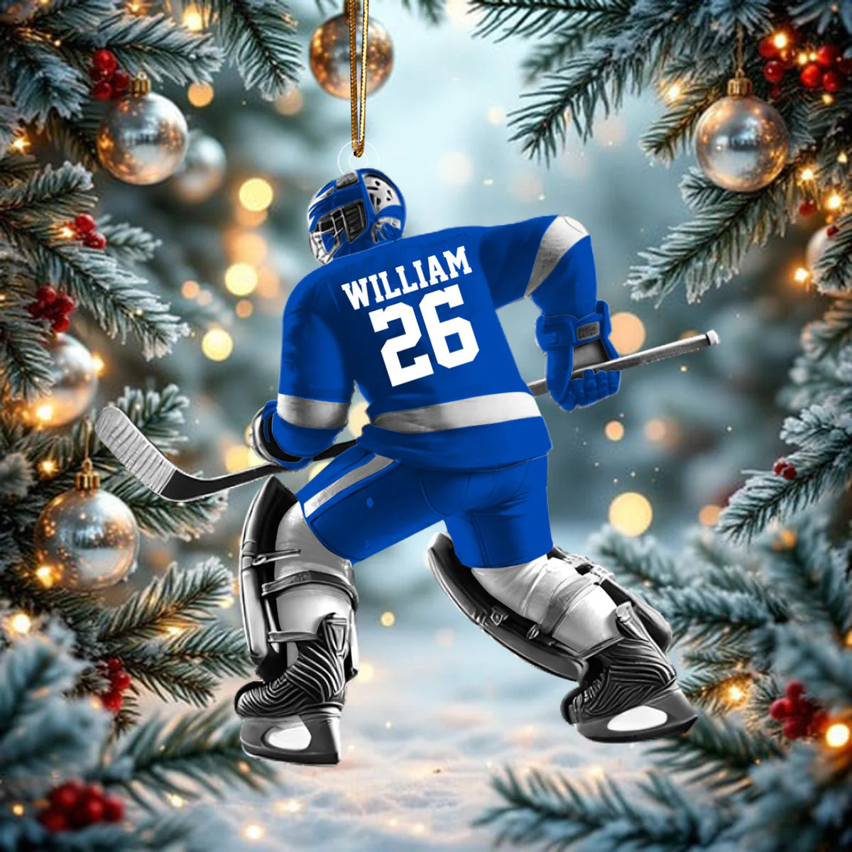 Hockey Player Christmas Ornament, Personalized Ornament - Image 3
