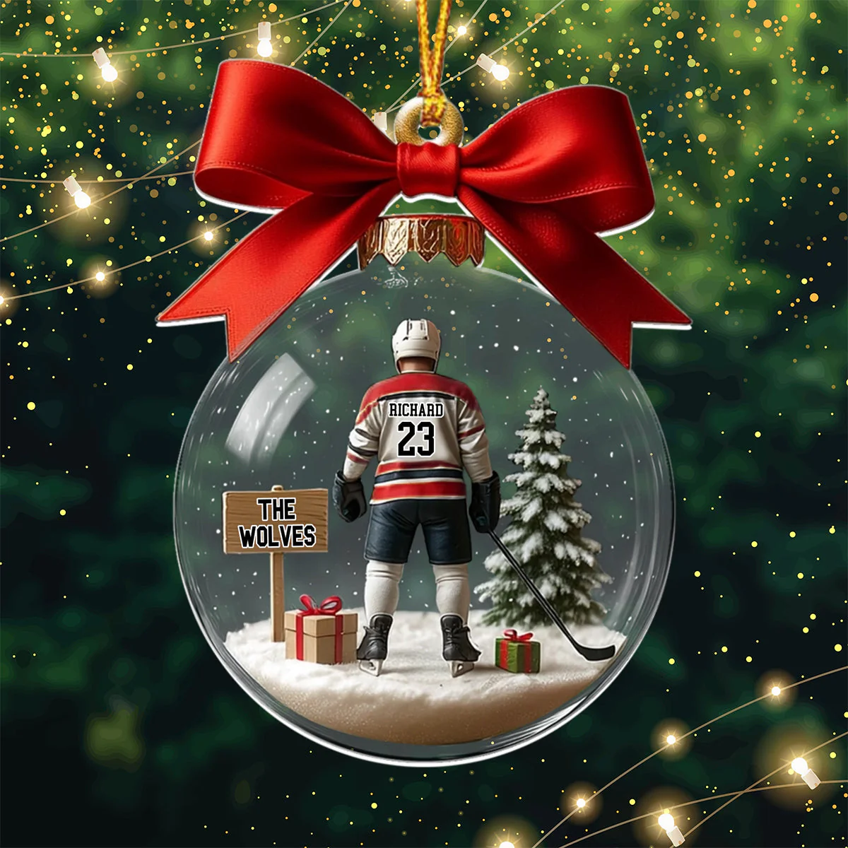 Hockey Team Christmas Ornament, Personalized Transparent Ornament - Image 3
